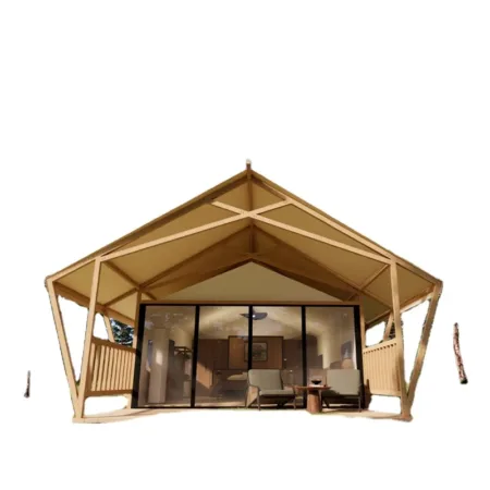 High Wooden Outdoor Glamping Prairie Tent Luxury Safari Desert Hotel Resort House Tents Mesh Canvas Cotton Outdoor Activities