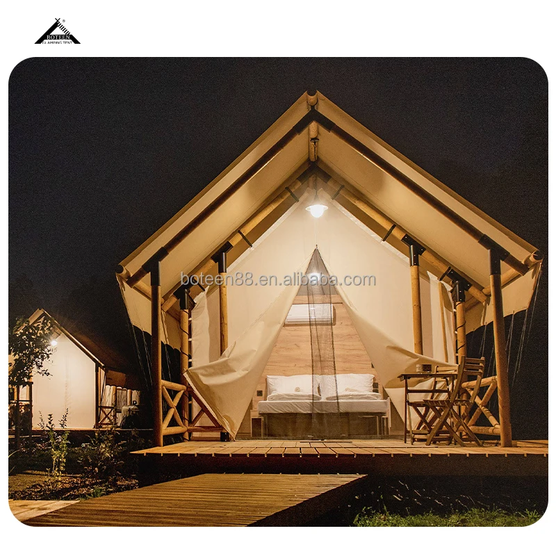 BOTEEN Custom 2025 Outdoor Waterproof Wooden Pole Family Canvas Tent Luxury Hotel Living Resort Glamping Safari Tent