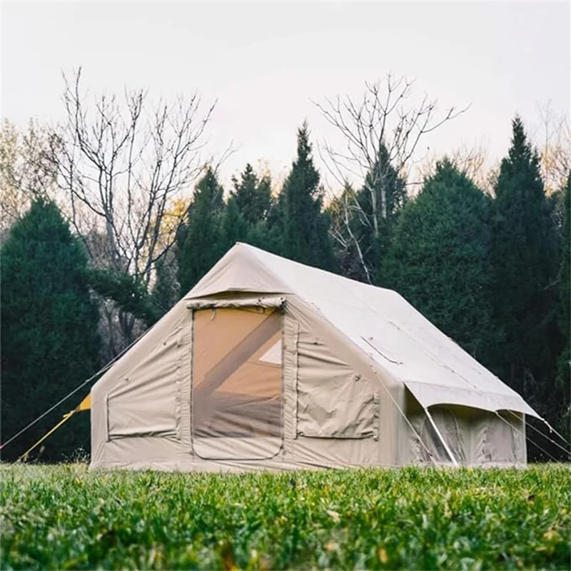Inflatable Air Tent House 12 square Meters Oxford Khaki Outdoor Family Camping Tent for 1-4 People Camping Party Outdoor Events
