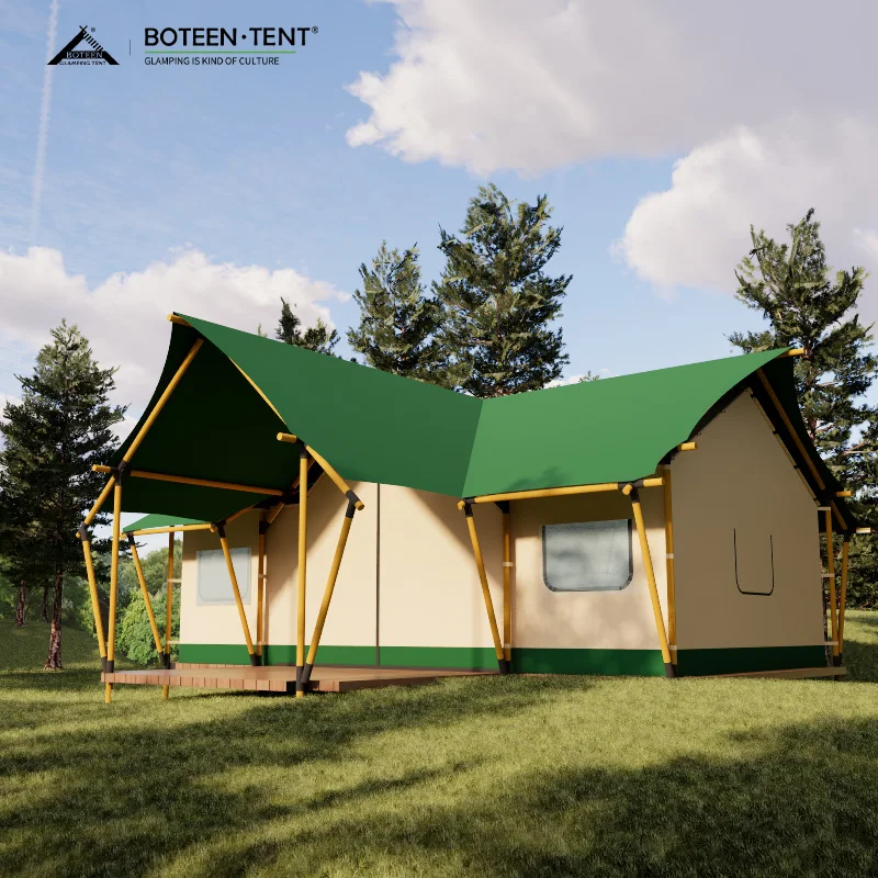 New Large Waterproof Wooden Pole Luxury Glamping Tents Outdoor Hotel Safari Tent for Permanent Accommodation All Seasons 4
