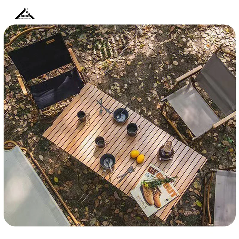 BOTEEN Portable Desk Collapsible Wilderness Camping Table Wood Aluminum French Solid Outdoor Furniture Gym Exterior - Image 3