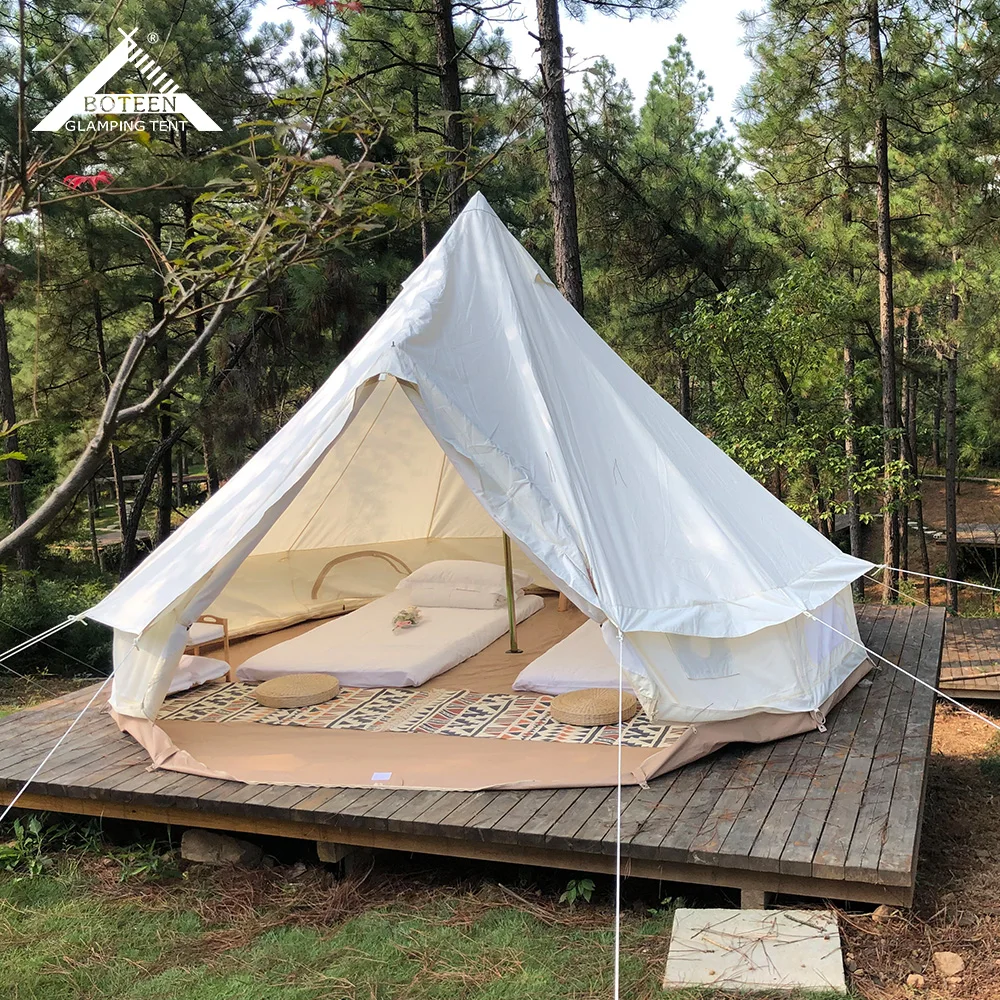 4m Oxford Yurt Breathable 5-7 People Outdoor Waterproof Beige Camping Bell Tent House Family Tent for Travel Party Hiking