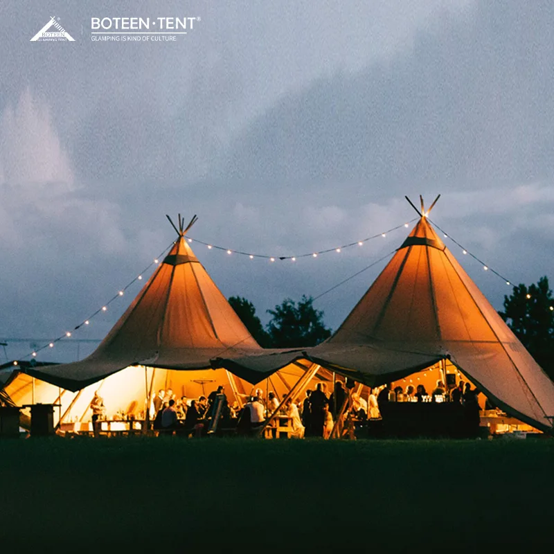 Factory Cheap Big Indian Canopy Tent Canvas Waterproof Wind-Resistant Quick Opening Camping Restaurant Bar Wedding Party Tent - Image 4