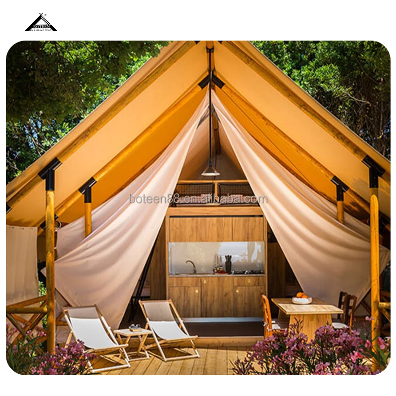 BOTEEN Custom 2025 Outdoor Waterproof Wooden Pole Family Canvas Tent Luxury Hotel Living Resort Glamping Safari Tent - Image 5