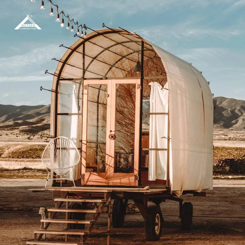 Custom Outdoor Hotel Tent Wheels One Bedroom Steel Frame Waterproof Four-Season Luxury Camping Safari Glamping Resort Travel