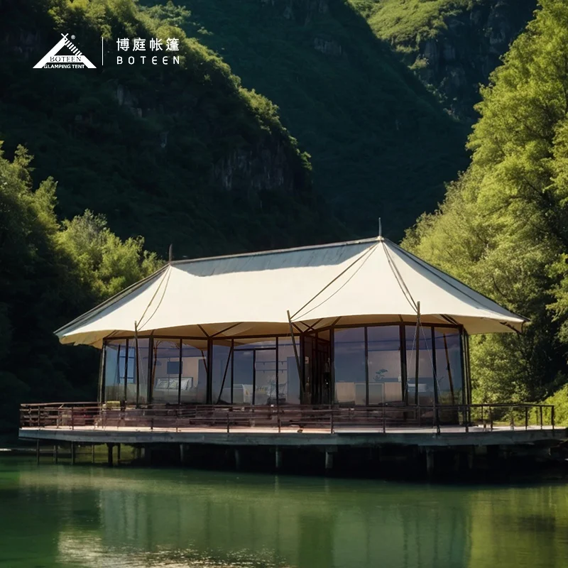 Custom Glamping Hotel Tent Unique Design Strong Durable Quality Tarpaulin Fabric Modern High Fiberglass Oxford for Outdoor Use