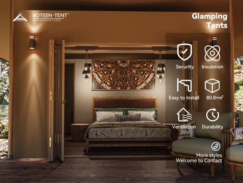 9.5x8.5m Khaki PVDF Waterproof Glamping Tent 80.8㎡ Luxury Safari Tent Flame-Retardant 1050PVDF Membrane Tent - Image 3