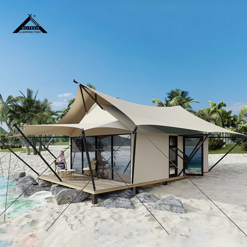 Custom Resort Glamping Tent with Glass Door Waterproof Windproof Luxury Safari Tent Outdoor Hotel Tent for Travel Accommodation