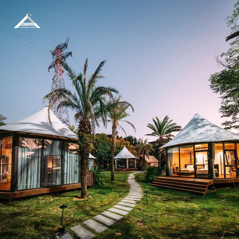Customized Hotel Resort Camping Accommodation Tent with Bathroom Hexagonal Glass Style Pointed Tent - Image 3