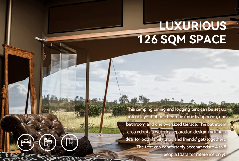 Luxury Safari Glamping Tent 126㎡ Waterproof PVDF Membrane Resort Tent for Outdoor Hotel & Camp Site - Image 3