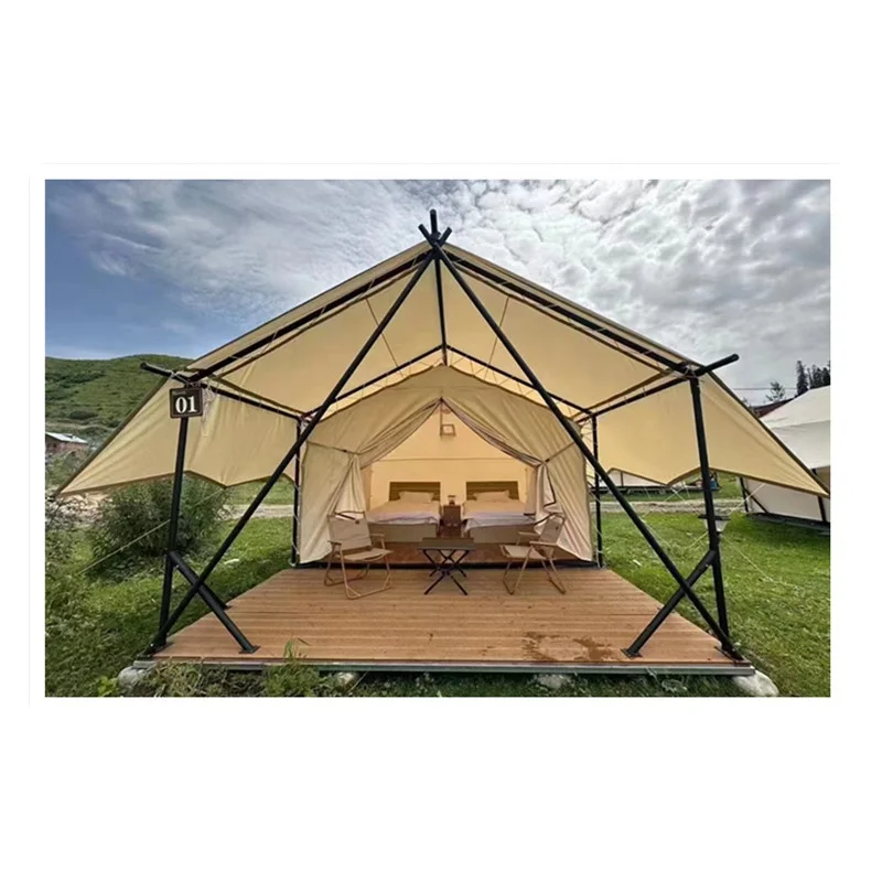 Large Scenic Hotel Tent Summer All-Season Safari Tents Easy Setup Outdoor Lodges Sanitary Quick Opening Waterproof Steel Frame
